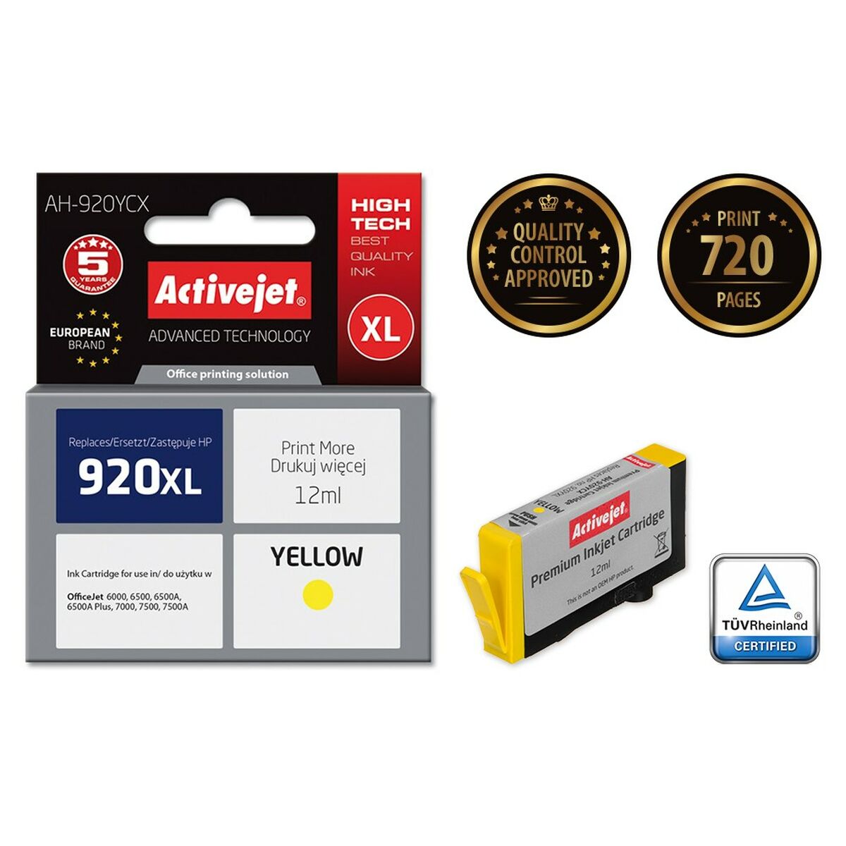Tinteiro de Tinta Original Activejet AH-920YCX Amarelo